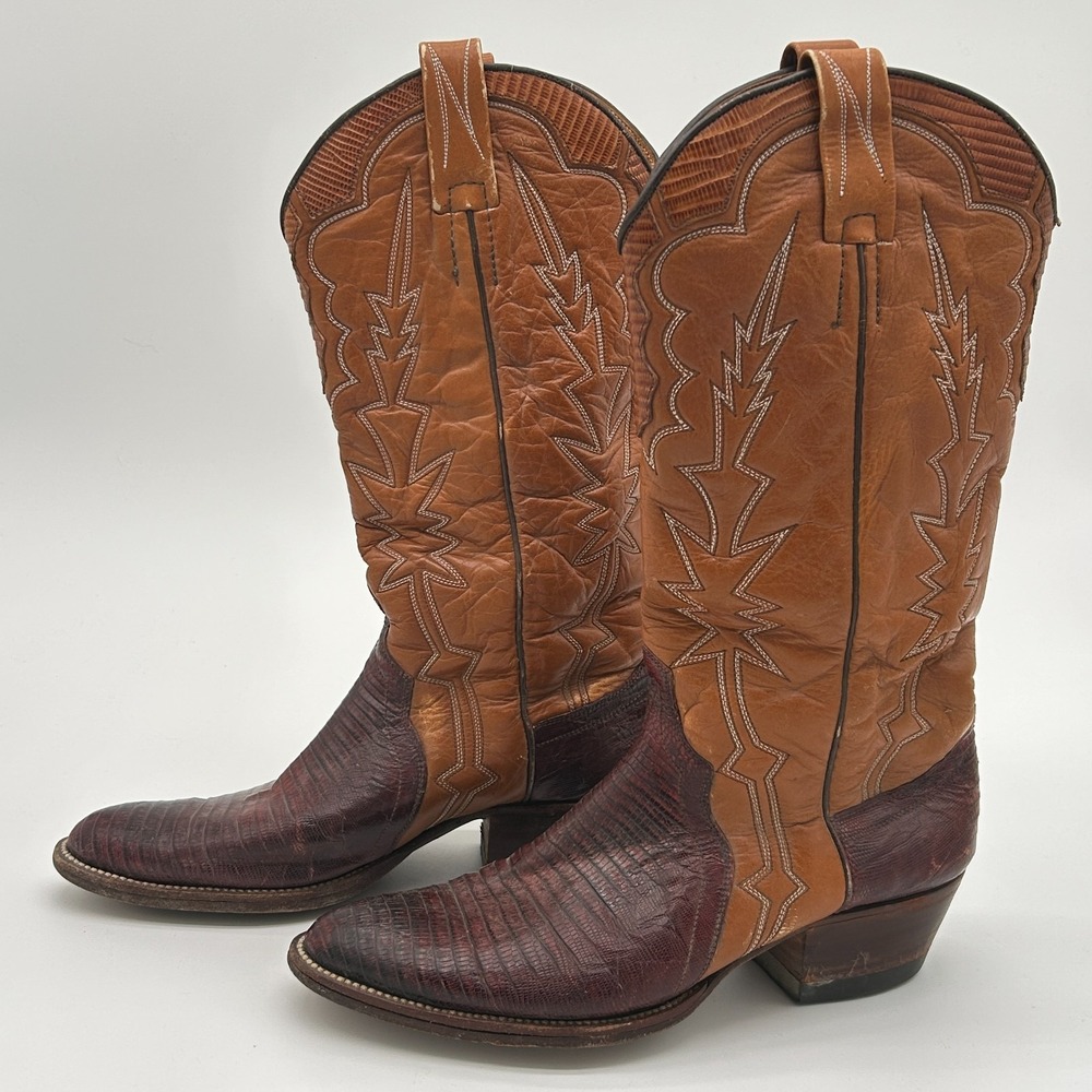 Vintage Nocona Teju Lizard Skin Western Cowboy Boots Men's 8.5  D Made in Spain - Picture 3 of 12